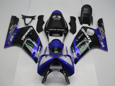 Noir Brillant Bleu Vert Monstre Carénage Moto Kawasaki ZX6R 2003-2004 Pas Chère