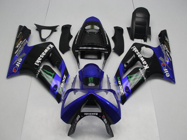Noir Brillant Bleu Vert Monstre Carénage Moto Kawasaki ZX6R 2003-2004