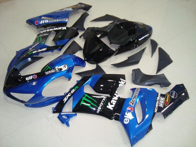 Bleu Noir Brillant Vert Monstre Carénage Moto Kawasaki ZX6R 2005-2006