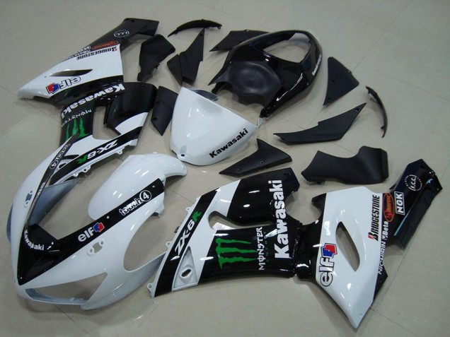 Blanc Noir Brillant Vert Monstre Carénage Moto Kawasaki ZX6R 2005-2006