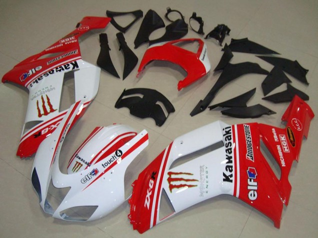 Rouge Blanc Carénage Moto Kawasaki ZX6R 2007-2008