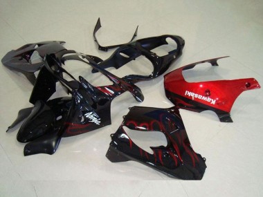 Noir Brillant Rouge Flamme Carénages Moto Kawasaki ZX9R 2000-2001 Pas Chère