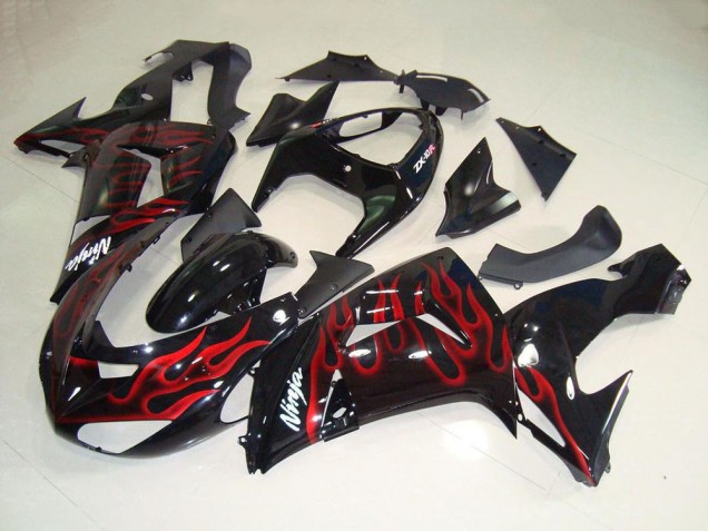 Noir Brillant Rouge Flamme Carénage Moto Kawasaki ZX10R 2006-2007