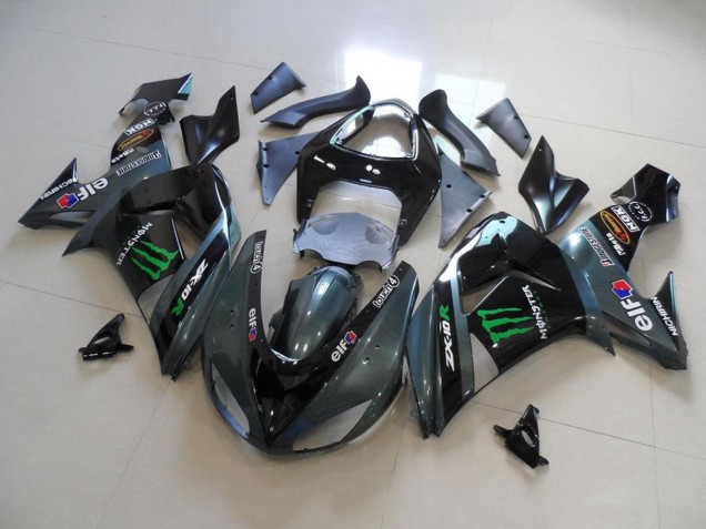 Noir Brillant Noir Mat Vert Elf Touch4 Monstre Energy Carénage Moto Kawasaki ZX10R 2006-2007