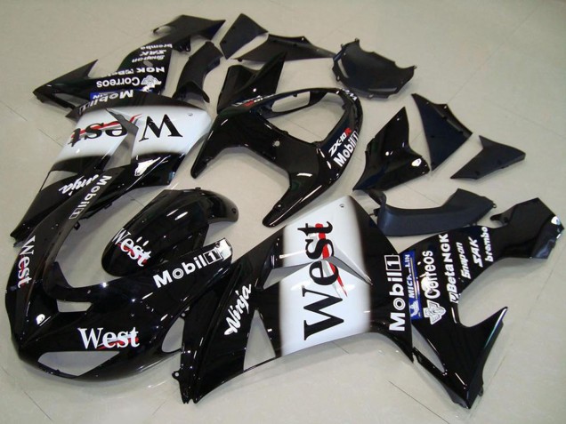 Noir Brillant Blanc West Carénages Moto Kawasaki ZX10R 2006-2007