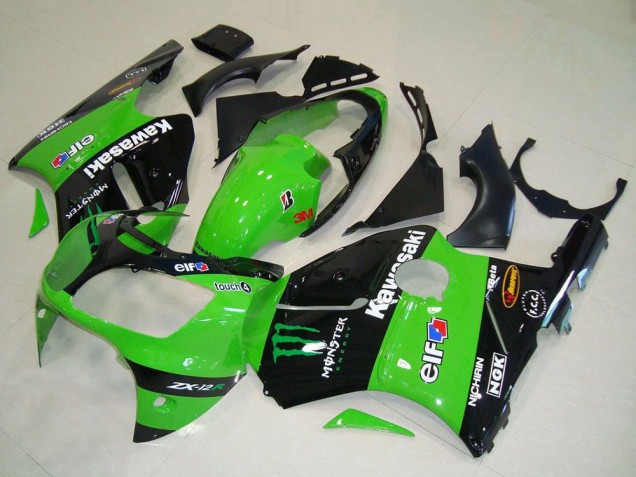 Vert Noir Brillant Elf Touch4 Monstre Carénage Moto Kawasaki ZX12R 2000-2001