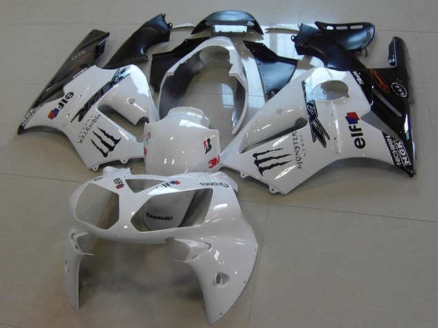 Blanc Noir Brillant Monstre Carénage Moto Kawasaki ZX12R 2002-2006
