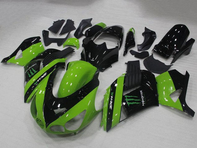 Vert Noir Brillant Monstre Carénage Moto Kawasaki ZX14R ZZR1400 2006-2011