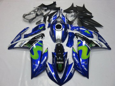 Bleu Blanc Noir Vert MoviStar Monstre Carénage Moto Yamaha YZF R3 2015-2018 Pas Chère