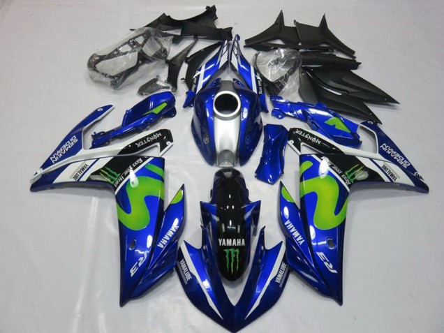 Bleu Blanc Noir Vert MoviStar Monstre Carénage Moto Yamaha YZF R3 2015-2018