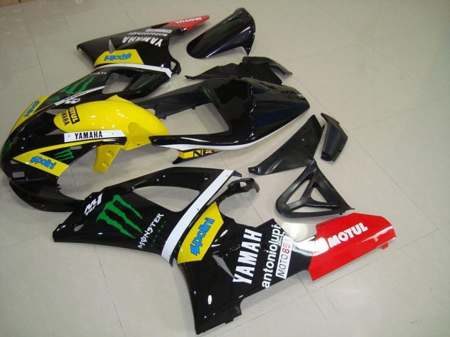 Noir Brillant Jaune Blanc Rouge Monstre Motul Carénage Moto Yamaha YZF R1 2000-2001