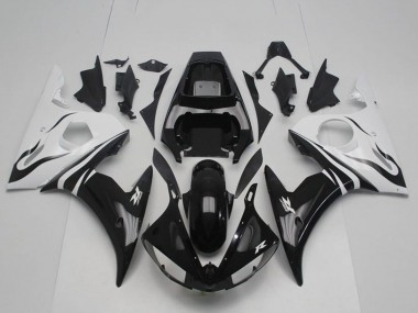 Blanc Noir Brillant Kits Carénages Moto ABS Yamaha YZF R6 2003-2004 Pas Chère