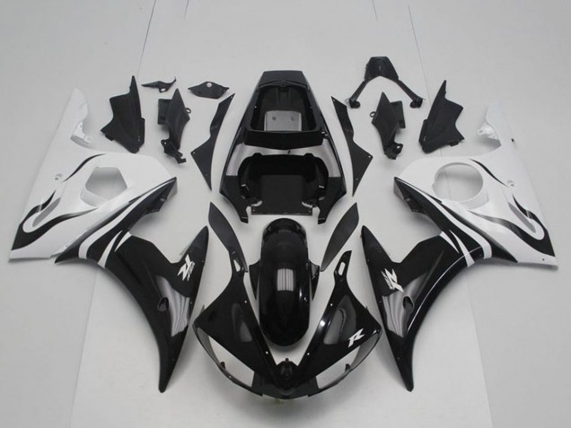 Blanc Noir Brillant Kits Carénages Moto ABS Yamaha YZF R6 2003-2004