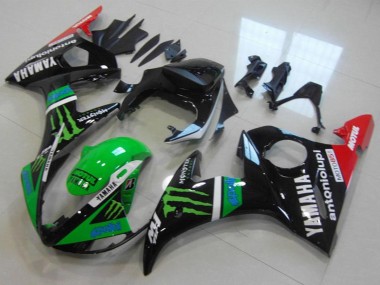 Noir Brillant Rouge Vert Monstre Motul Carénage Moto Yamaha YZF R6 2003-2004 Pas Chère