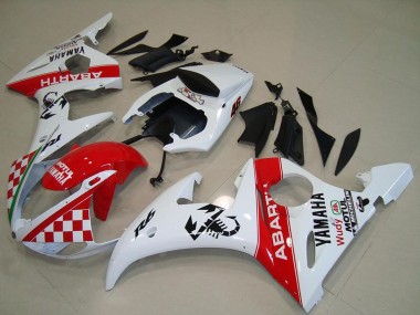 Blanc Rouge Abarth Motul Carénage Moto Yamaha YZF R6 2003-2004 Pas Chère