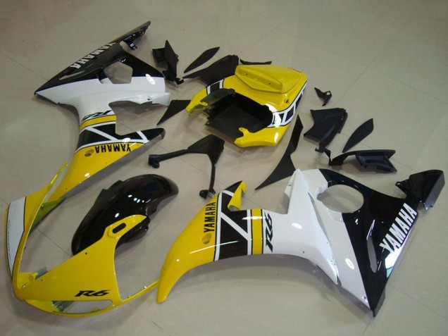 Jaune Blanc Noir Brillant Anniversaire Carénage Moto Yamaha YZF R6 2003-2004