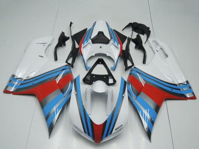 Blanc Bleu Rouge Carénage Moto Ducati 848 1098 1198 2007-2014