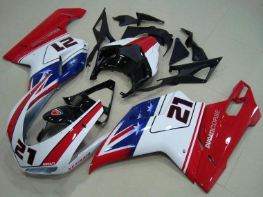 Blanc Rouge Bleu Noir Brillant 21 Carénage Moto Ducati 1198 2007-2014 Pas Chère