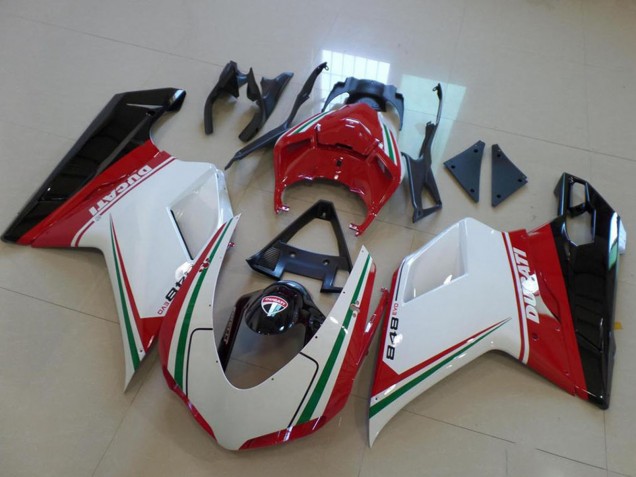 Blanc Rouge Vert Noir Brillant Carénages Moto Ducati 848 2007-2014
