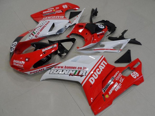 Blanc Rouge Noir Brillant Banner 69 Carénage Moto Ducati 848 1098 1198 2007-2014