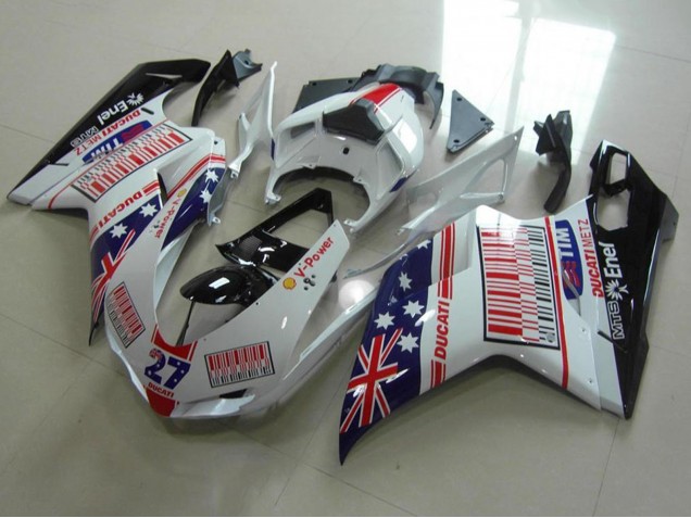 Blanc Bleu Rouge Noir Brillant Drapeau Américain Tim 27 Carénage Moto Ducati 848 1098 1198 2007-2014