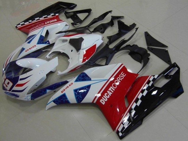 Blanc Rouge Bleu Noir Brillant Corse 69 Carénages Moto Ducati 848 2007-2014