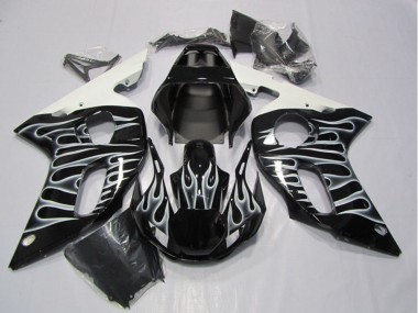 Noir Brillant Blanc Flamme Carénage Moto Yamaha YZF R6 1998-2002 Pas Chère