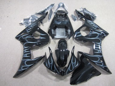 Noir Brillant Argent Flamme Carénage Moto Yamaha YZF R6 2003-2004 Pas Chère