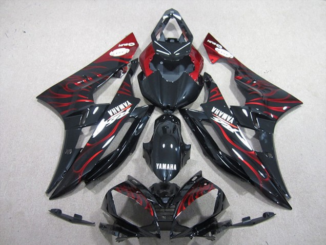 Noir Brillant Rouge Flamme Carénage Moto Yamaha YZF R6 2006-2007