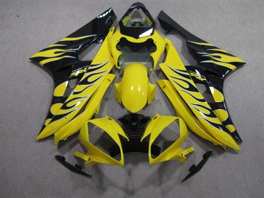Jaune Noir Flamme Carénage Moto Yamaha YZF R6 2006-2007 Pas Chère