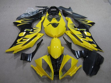 Jaune Noir Brillant Flamme Carénage Moto Yamaha YZF R6 2008-2016 Pas Chère