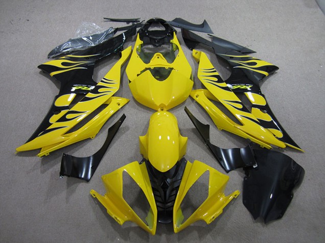 Jaune Noir Brillant Flamme Carénage Moto Yamaha YZF R6 2008-2016