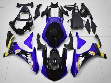 Bleu Jaune Noir Brillant Requin Carénage Moto Yamaha YZF R1 2015-2019 Pas Chère