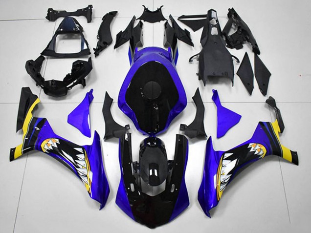 Bleu Jaune Noir Brillant Requin Carénage Moto Yamaha YZF R1 2015-2019