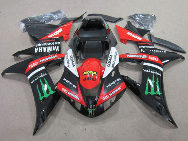 Rouge Noir Brillant Blanc Vert Motul Monstre Carénage Moto Yamaha YZF R1 2002-2003