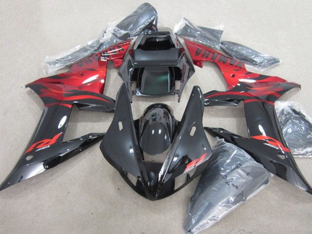 Noir Brillant Rouge Flamme Carénage Moto Yamaha YZF R1 2002-2003
