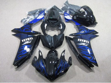 Noir Brillant Bleu Flamme Carénage Moto Yamaha YZF R1 2007-2008 Pas Chère