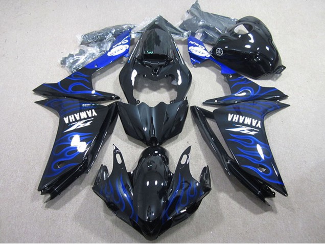 Noir Brillant Bleu Flamme Carénage Moto Yamaha YZF R1 2007-2008