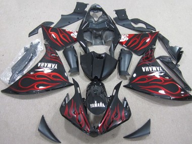 Noir Brillant Rouge Flamme Carénage Moto Yamaha YZF R1 2012-2014 Pas Chère