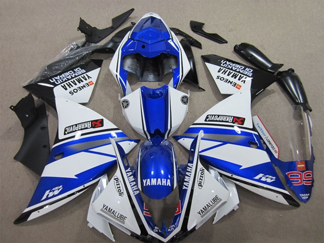 Blanc Bleu Noir Pizzoli ENEOS Yamalube Semakin Didepan Carénage Moto Yamaha YZF R1 2012-2014