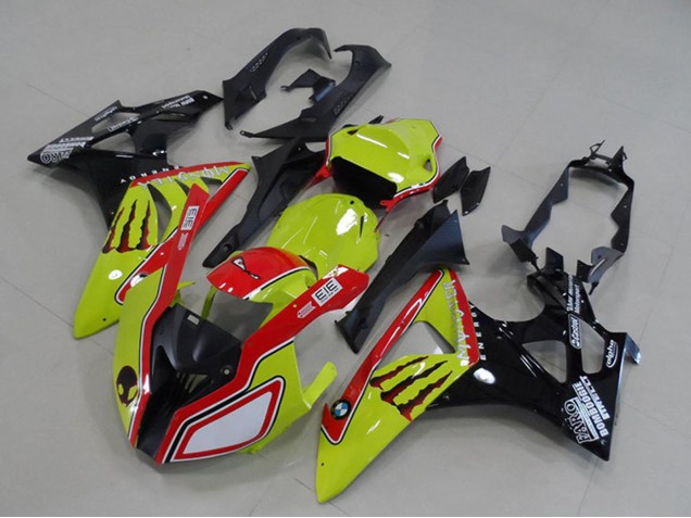 Jaune Néon Rouge Noir Brillant Monstre Carénage Moto BMW S1000RR 2009-2014