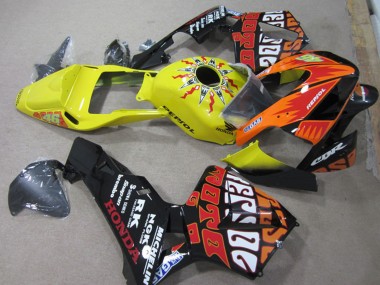 Jaune Orange Noir Brillant Rossi Repsol 46 Carénage Moto Honda CBR600RR 2003-2004 Pas Chère