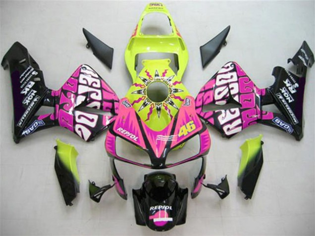 Jaune Rose Noir Brillant Valentino Rossi Carénage Moto Honda CBR600RR 2003-2004
