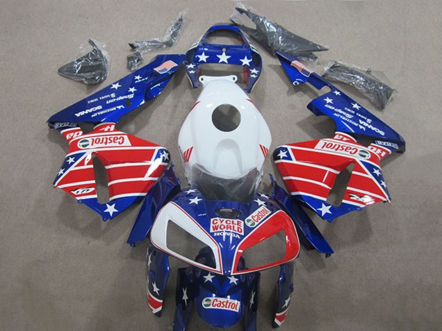 Blanc Rouge Bleu Cycle World Castrol Carénage Moto Honda CBR600RR 2005-2006