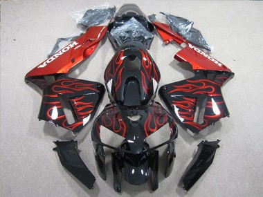 Noir Brillant Rouge Flamme Kits Carénages Moto ABS Honda CBR600RR 2005-2006 Pas Chère