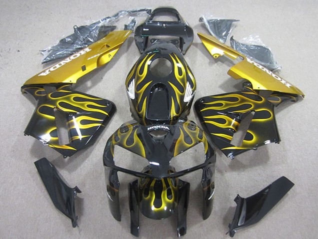 Noir Brillant Jaune Flamme Carénage Moto Honda CBR600RR 2005-2006