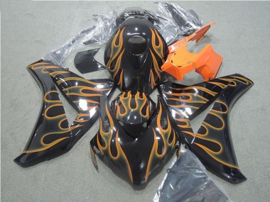 Noir Brillant Orange Flamme Carénage Moto Honda CBR1000RR 2008-2011 Pas Chère