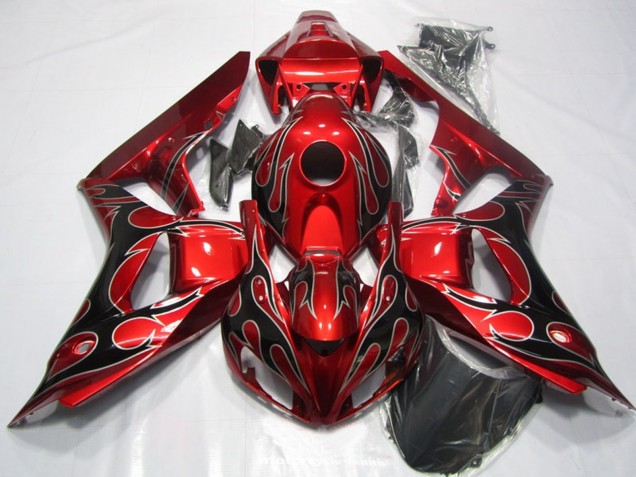 Rouge Noir Brillant Flamme Carénages Moto Honda CBR1000RR 2006-2007