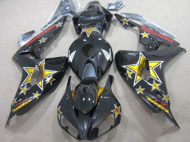 Noir Brillant Or Étoile Energy Drink Carénage Moto Honda CBR1000RR 2006-2007
