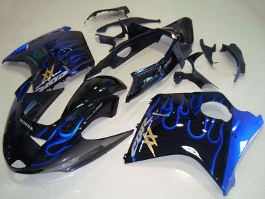 Noir Brillant Bleu Flamme Carénage Moto ABS Honda CBR1100XX Blackbird 1996-2007 Pas Chère